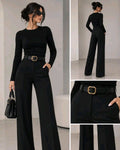 Pantallona Elegante Wide Leg për Femra me Bel të Lartë dhe Rrip | Stil Klasik Modern