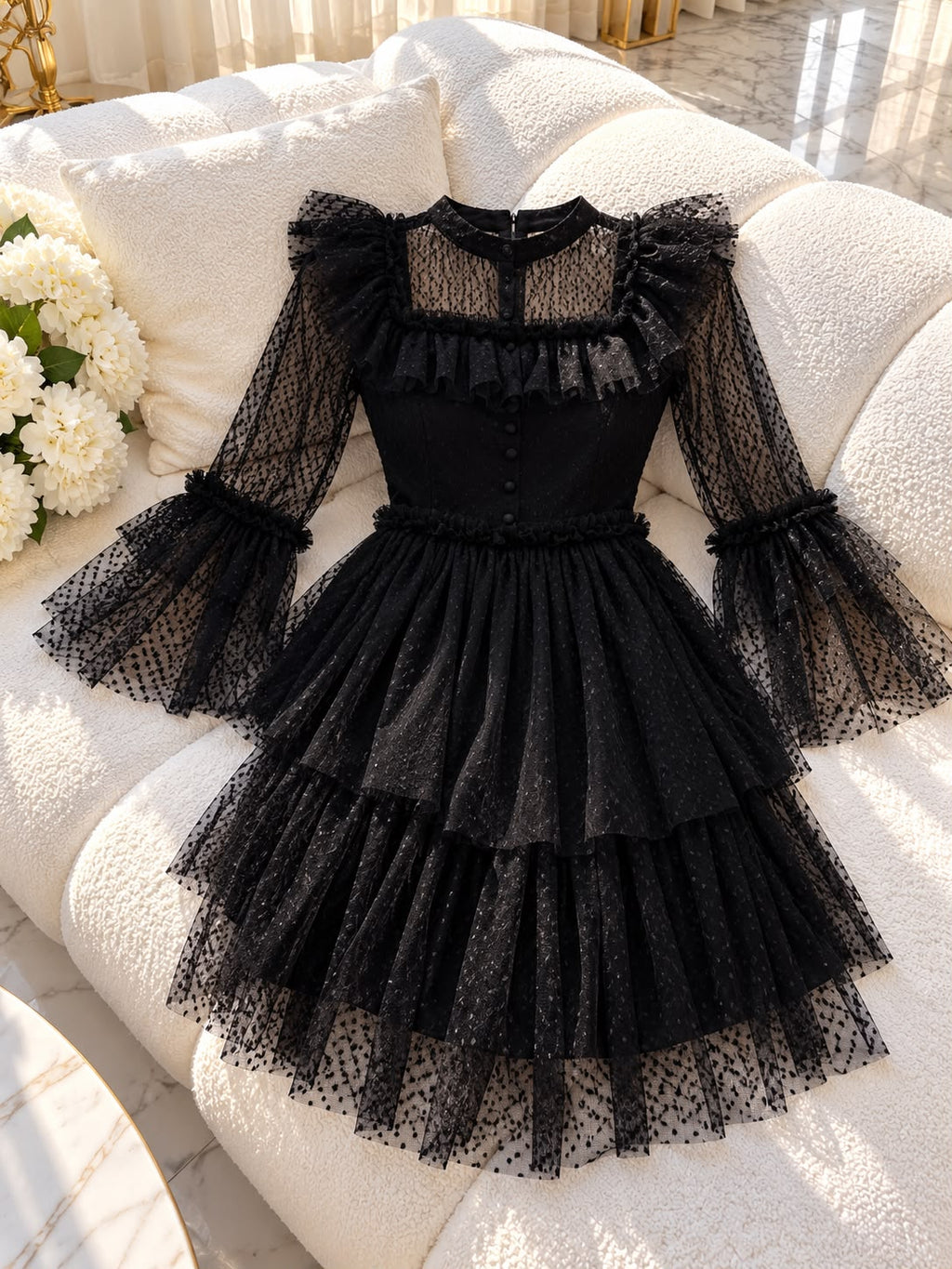 Fustan Elegant Femrash me Dantellë, Detaje 3D dhe Rrip në Bel | Stil Romantik Chic