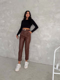 Pantallona Leather Luxe me Rrip  Lunea Fashion 🤎🖤