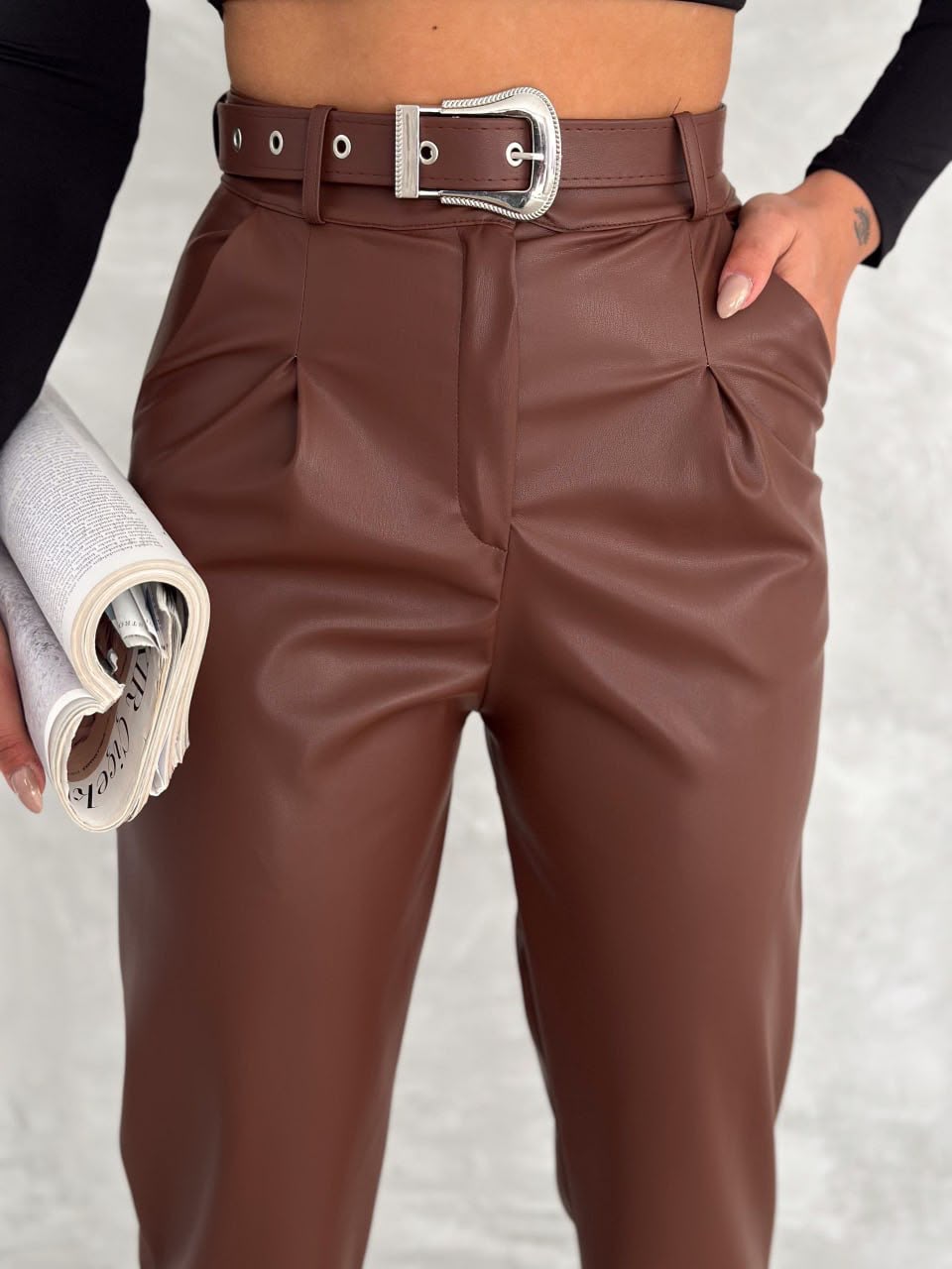 Pantallona Leather Luxe me Rrip  Lunea Fashion 🤎🖤